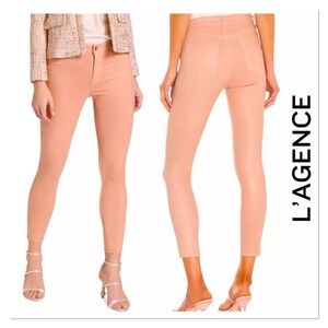 L'AGENCE Margot Hi Rise Dusty Pink Coated Skinny Jeans